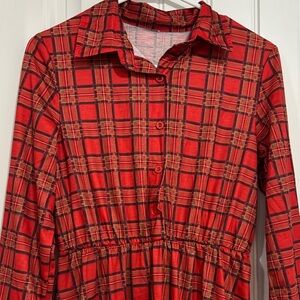Women’s Red Plaid Button-Up Dress